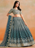 Zari Embroidery Georgette Dove Blue Lehenga Choli For Festivals