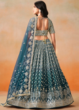 Zari Embroidery Georgette Dove Blue Lehenga Choli For Festivals