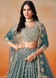 Zari Embroidery Georgette Dove Blue Lehenga Choli For Festivals