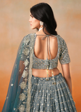 Zari Embroidery Georgette Dove Blue Lehenga Choli For Festivals