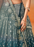 Zari Embroidery Georgette Dove Blue Lehenga Choli For Festivals
