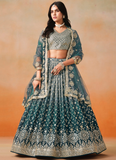 Zari Embroidery Georgette Dove Blue Lehenga Choli For Festivals