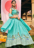Zari Embroidery Work Shimmer Silk Sky Blue Lehenga Choli For Women