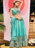 Zari Embroidery Work Shimmer Silk Sky Blue Lehenga Choli For Women