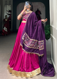 Zari Line Gota Patti Design Chanderi Pink Chaniya Choli For Navratri