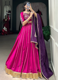 Zari Line Gota Patti Design Chanderi Pink Chaniya Choli For Navratri