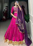 Zari Line Gota Patti Design Chanderi Pink Chaniya Choli For Navratri