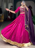 Zari Line Gota Patti Design Chanderi Pink Chaniya Choli For Navratri