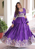 Zari Thread Work Gold Crush Purple Lehenga With Peplum Top For Women