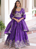 Zari Thread Work Gold Crush Purple Lehenga With Peplum Top For Women