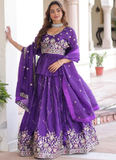 Zari Thread Work Gold Crush Purple Lehenga With Peplum Top For Women