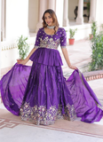 Zari Thread Work Gold Crush Purple Lehenga With Peplum Top For Women