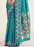 Zari Weaving Banarasi Silk Turquoise Blue Party Wear Indian Saree