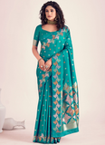 Zari Weaving Banarasi Silk Turquoise Blue Party Wear Indian Saree