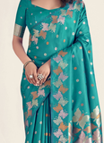 Zari Weaving Banarasi Silk Turquoise Blue Party Wear Indian Saree