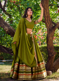 Zari Weaving Chanderi Silk Mehndi Green Half Lehenga Choli With Dupatta