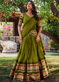 Zari Weaving Chanderi Silk Mehndi Green Half Lehenga Choli With Dupatta
