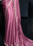 Zari Weaving Viscose Satin Pink Party Wear Saree With Blouse