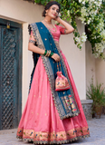 Zari Weaving Work Jacquard Silk Paithani Light Pink Lehenga Choli