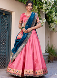 Zari Weaving Work Jacquard Silk Paithani Light Pink Lehenga Choli