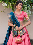 Zari Weaving Work Jacquard Silk Paithani Light Pink Lehenga Choli
