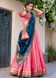 Zari Weaving Work Jacquard Silk Paithani Light Pink Lehenga Choli