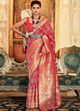 Zari Weaving Work Organza Patola Print Pink Traditional Saree
