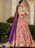 Zari Weaving Work Printed Peach Jacquard Silk Paithani Lehenga Choli