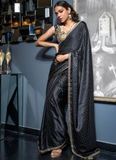 Zari Weaving Work Satin Party Wear Black Saree With Blouse