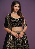 Zari Sequence Embroidered Georgette Black Party Wear Lehenga Choli