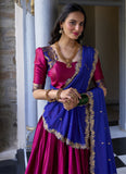 Zari Weaving Work Narayan Pattu Half Saree Lehenga In Pink Color