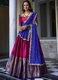 Zari Weaving Work Narayan Pattu Half Saree Lehenga In Pink Color
