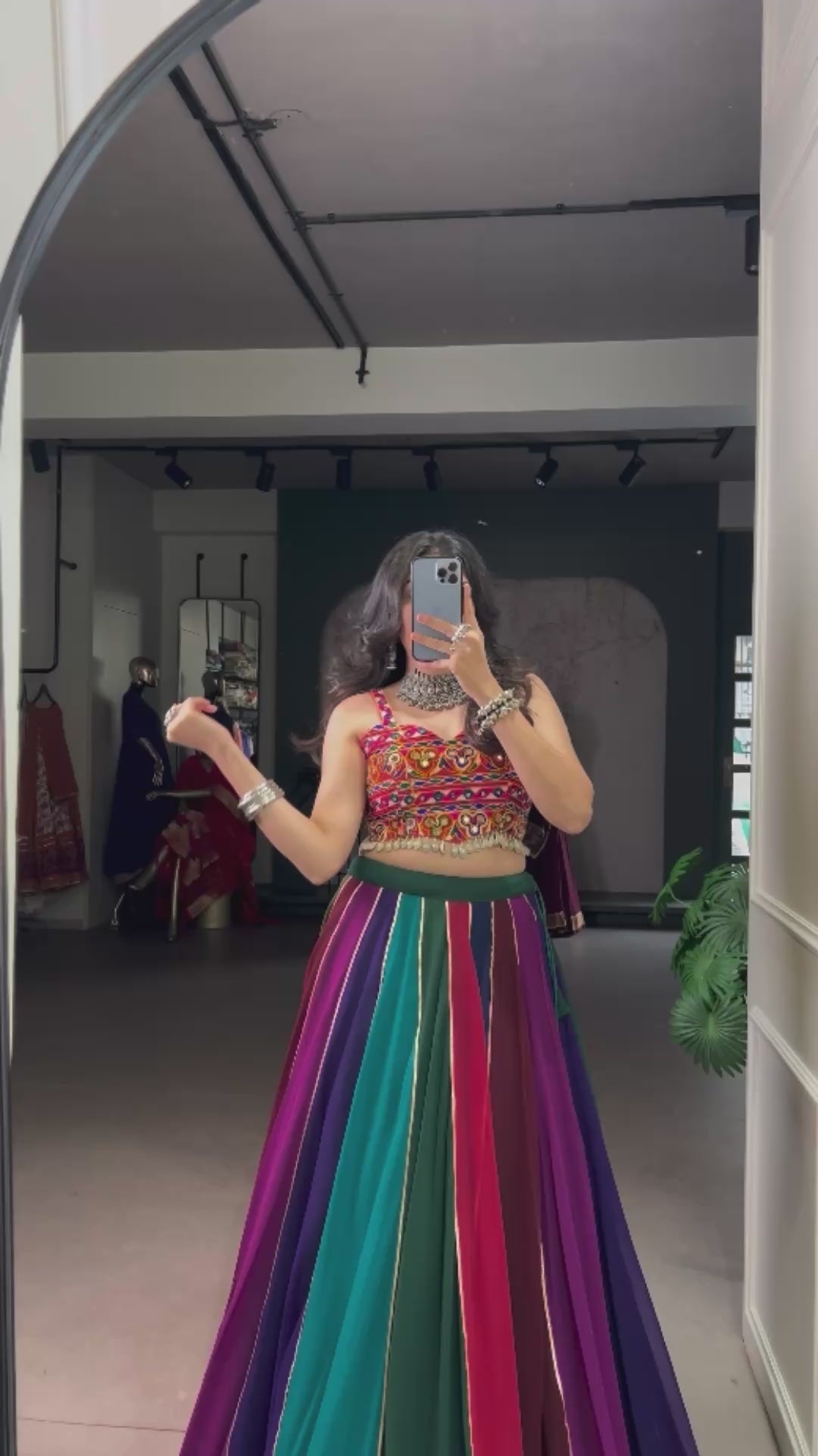 Ganthi Embroidered Real Mirror Georgette Multi Color Lehenga Choli