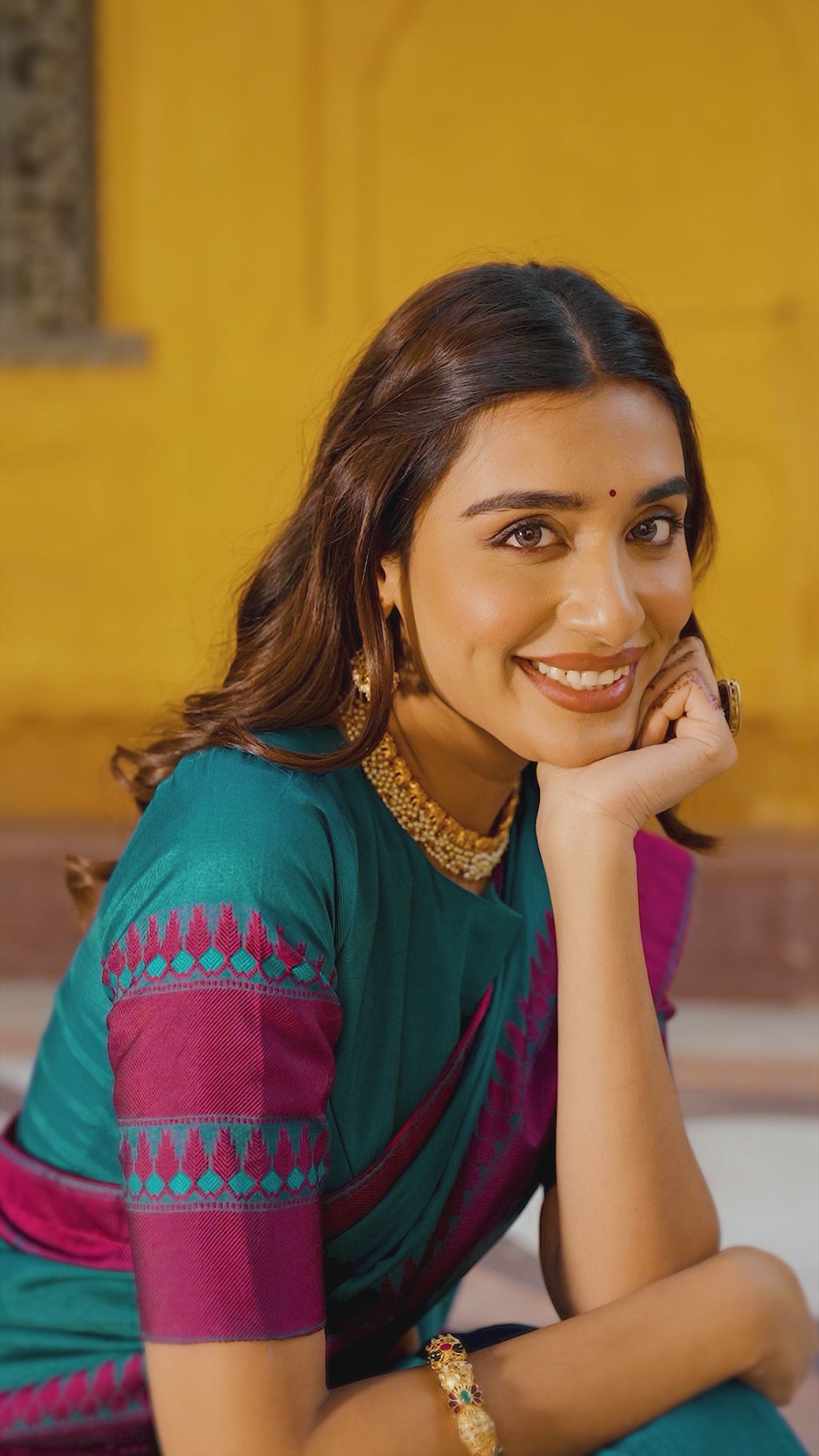 South Indian Style Thread Work Chanderi Silk Teal Half Saree Lehenga