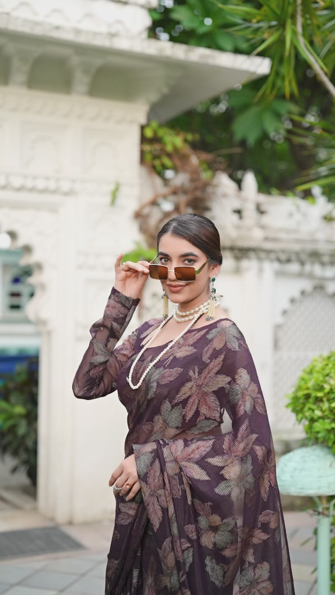 Fascinating Wine Viscose Brasso Floral Printed Saree With Blouse Set