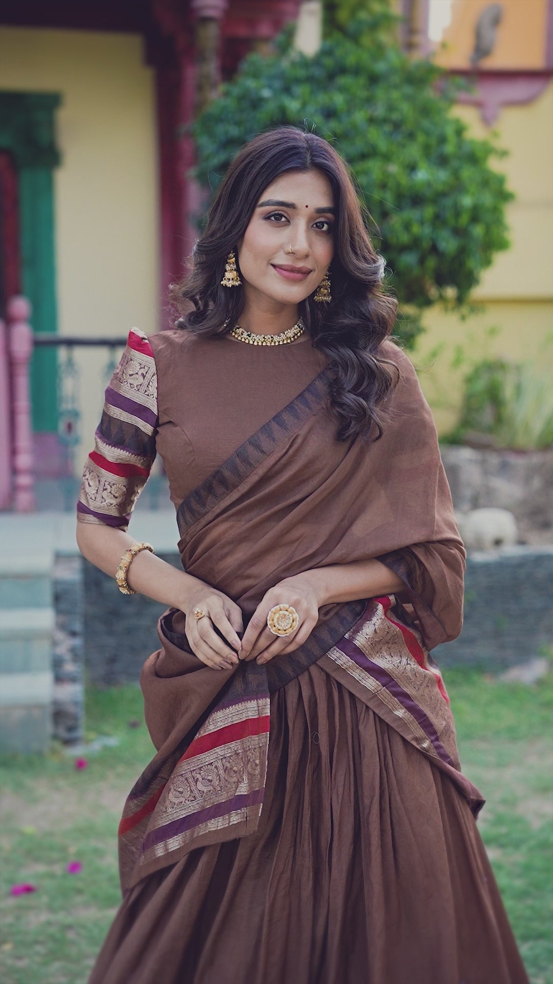 Beautiful Brown Chanderi Silk Featuring Zari Weaving Lehenga Choli Set