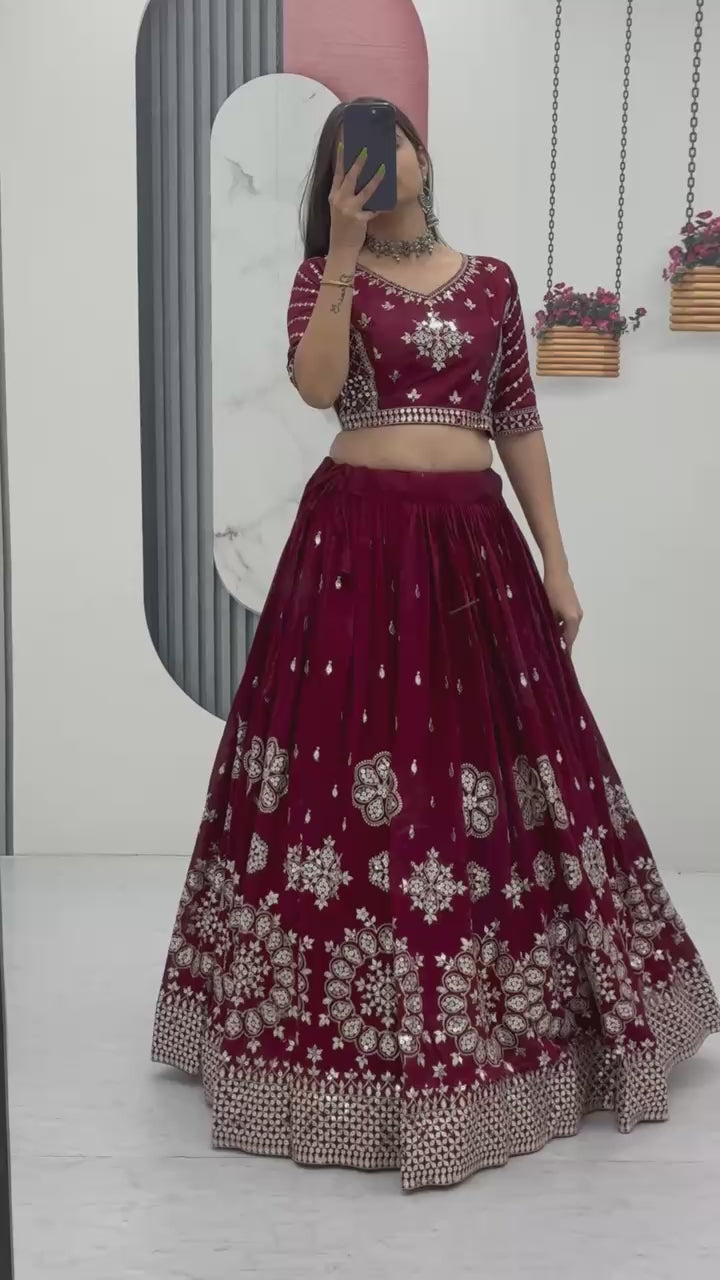 Mesmerizing Maroon Silk Sequence Work Festival Wear Lehenga Choli