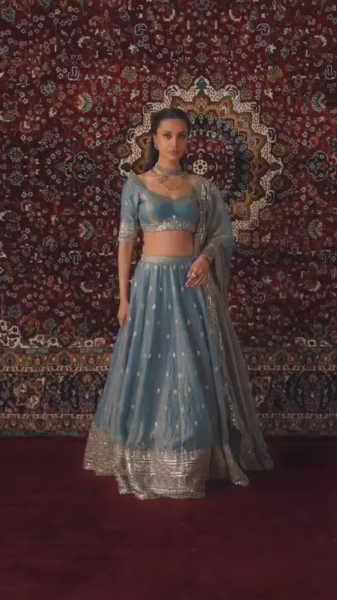 Heavy Embroidered Silk Sky Blue Lehenga Choli With Dupatta