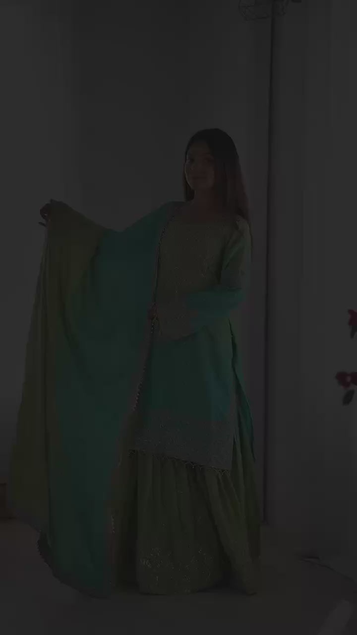 Festival Wear Chinon Silk Dori Work Sky Blue Top Bottom With Dupatta