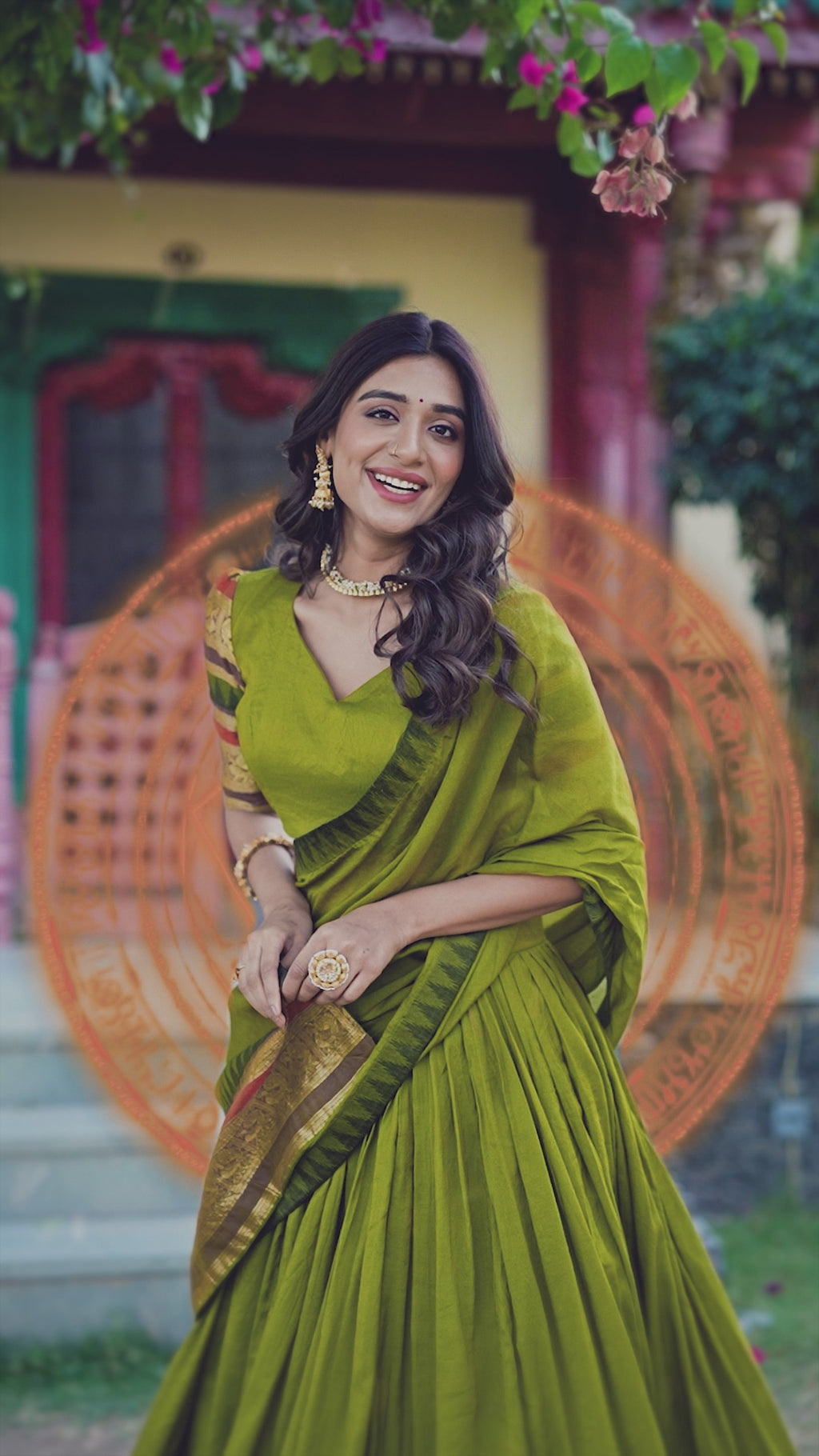 Zari Weaving Chanderi Silk Mehndi Green Half Lehenga Choli With Dupatta