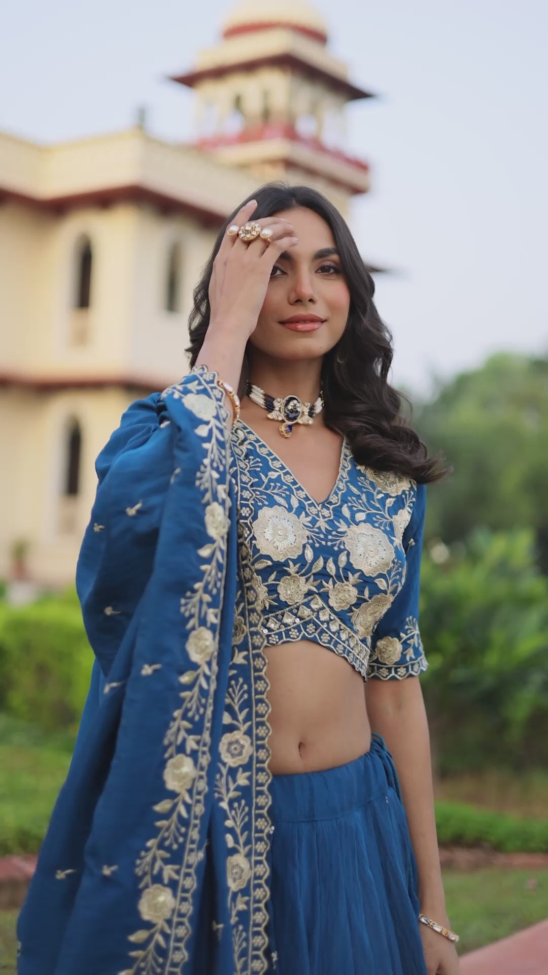 Aesthetically Zari Sequence Work Vichitra Silk Blue Lehenga Choli Set