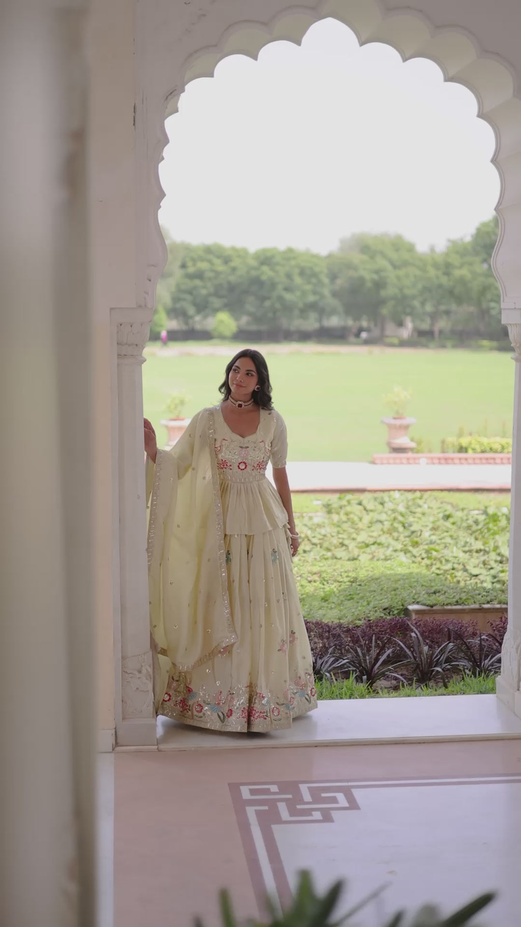 Awesome Gold Crush Multi Thread Embroidered Off White Lehenga Choli