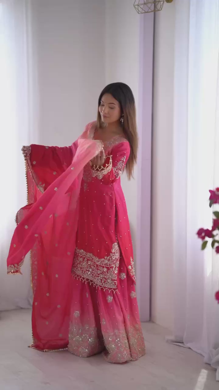 Fascinating Sequence Embroidered Pink Silk Salwar Kameez With Dupatta