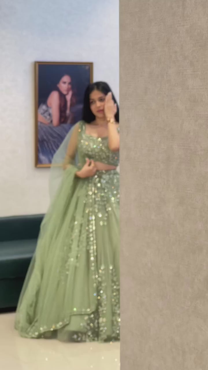 Pista Green Organza Zari Heavy Embroidered Lehenga Choli For Women