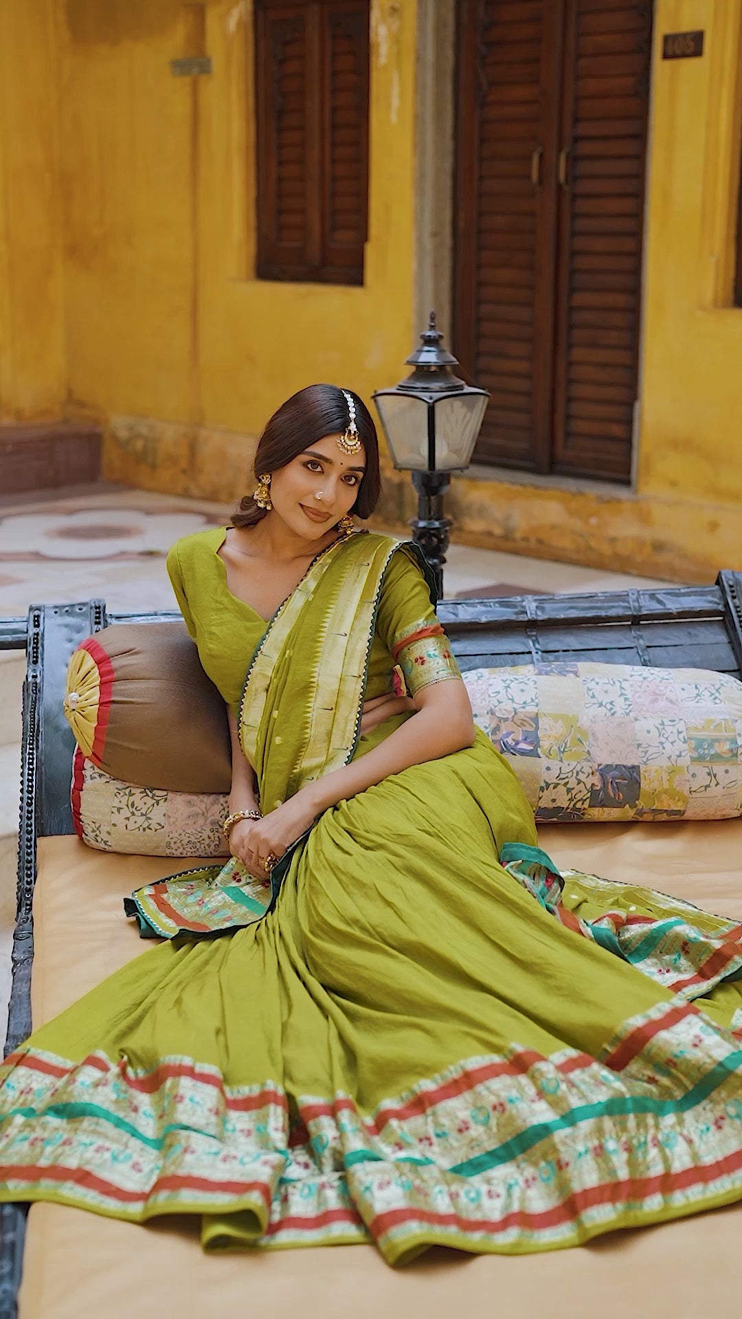 Chanderi Zari Weaving Work Mehendi Green South Indian Lehenga Choli