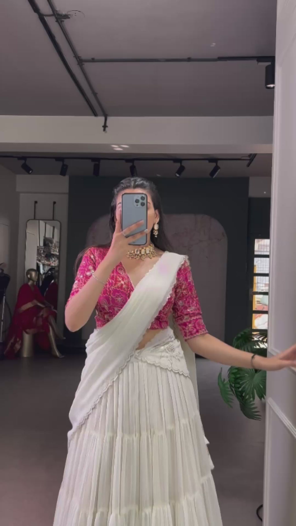 Off White Gota Patti Lace Border Marble Silk Ruffle Style Lehenga Choli