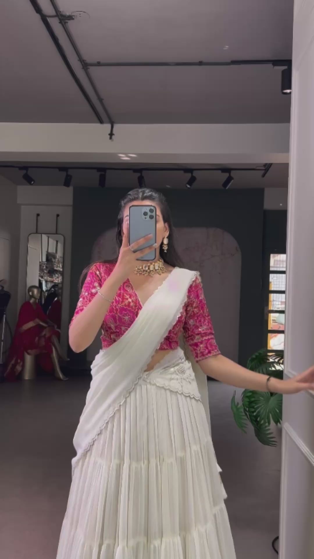 Off White Gota Patti Lace Border Marble Silk Ruffle Style Lehenga Choli