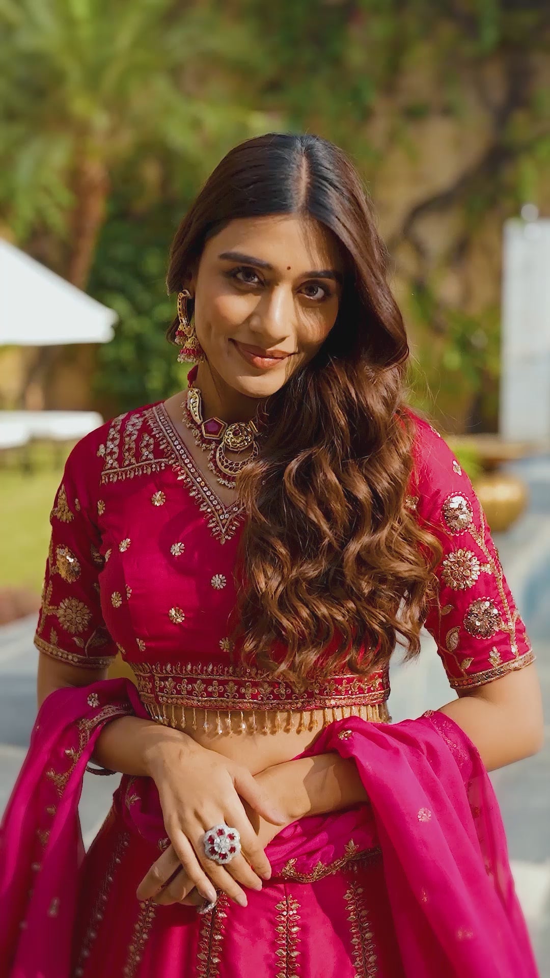 Silk Zari Embroidered Deep Pink Wedding Wear Lehenga Choli For Women