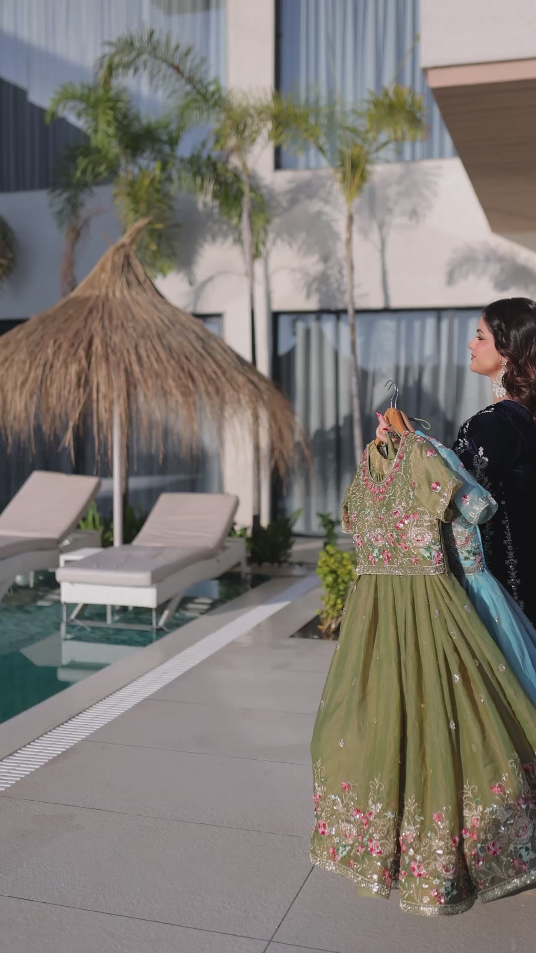 Olive Green Lehenga Choli With Fendi Silk Sequins Embroidered Work