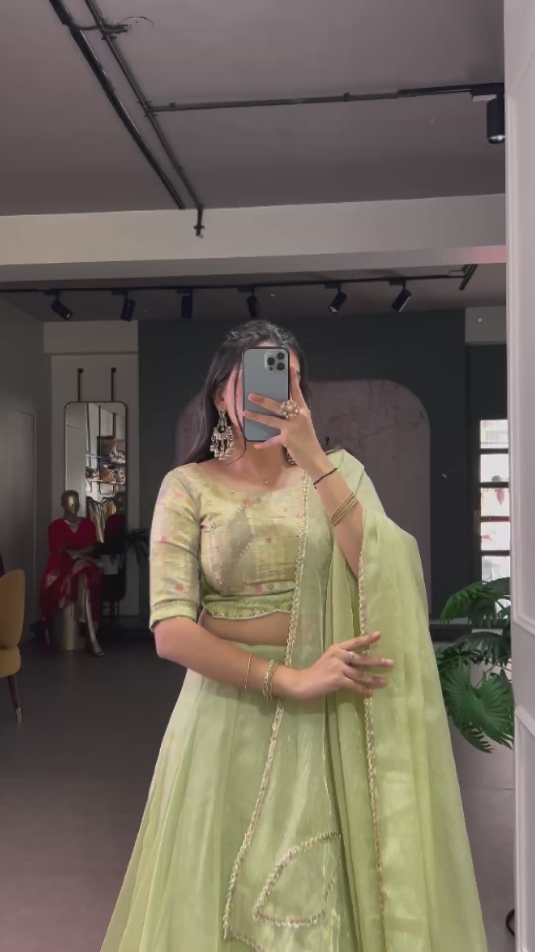 Allen Crush Pista Green Lehenga With Sequence Embroidery Work Blouse